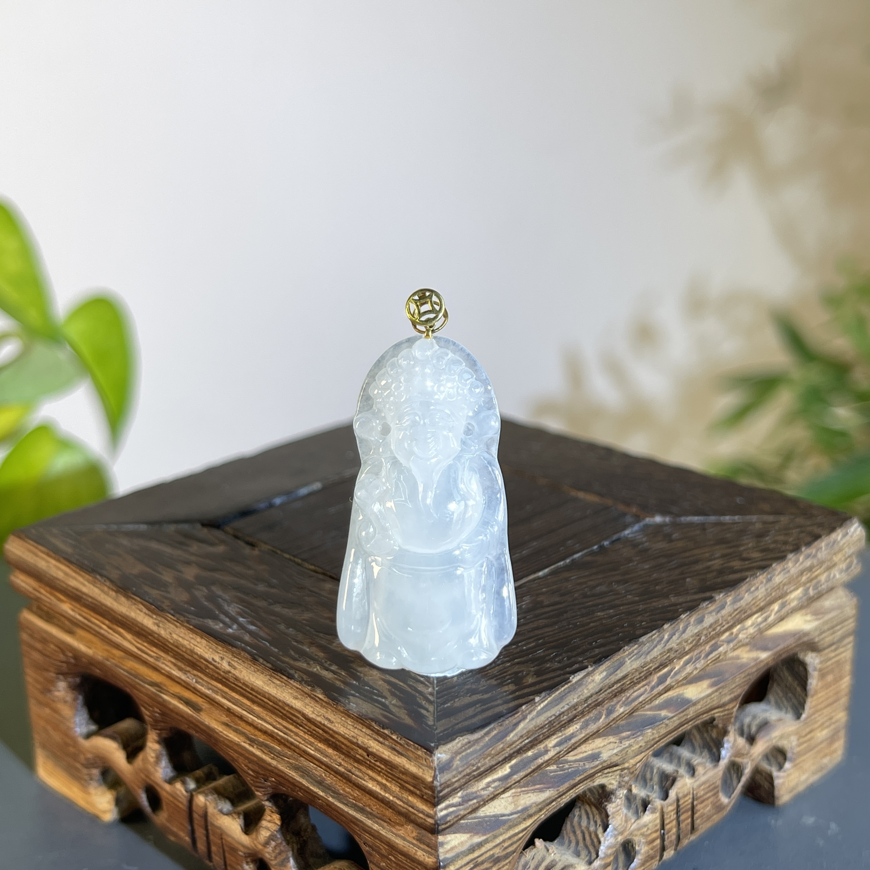 JCW24-24 天然翡翠缅甸A货 18K金扣财神爷