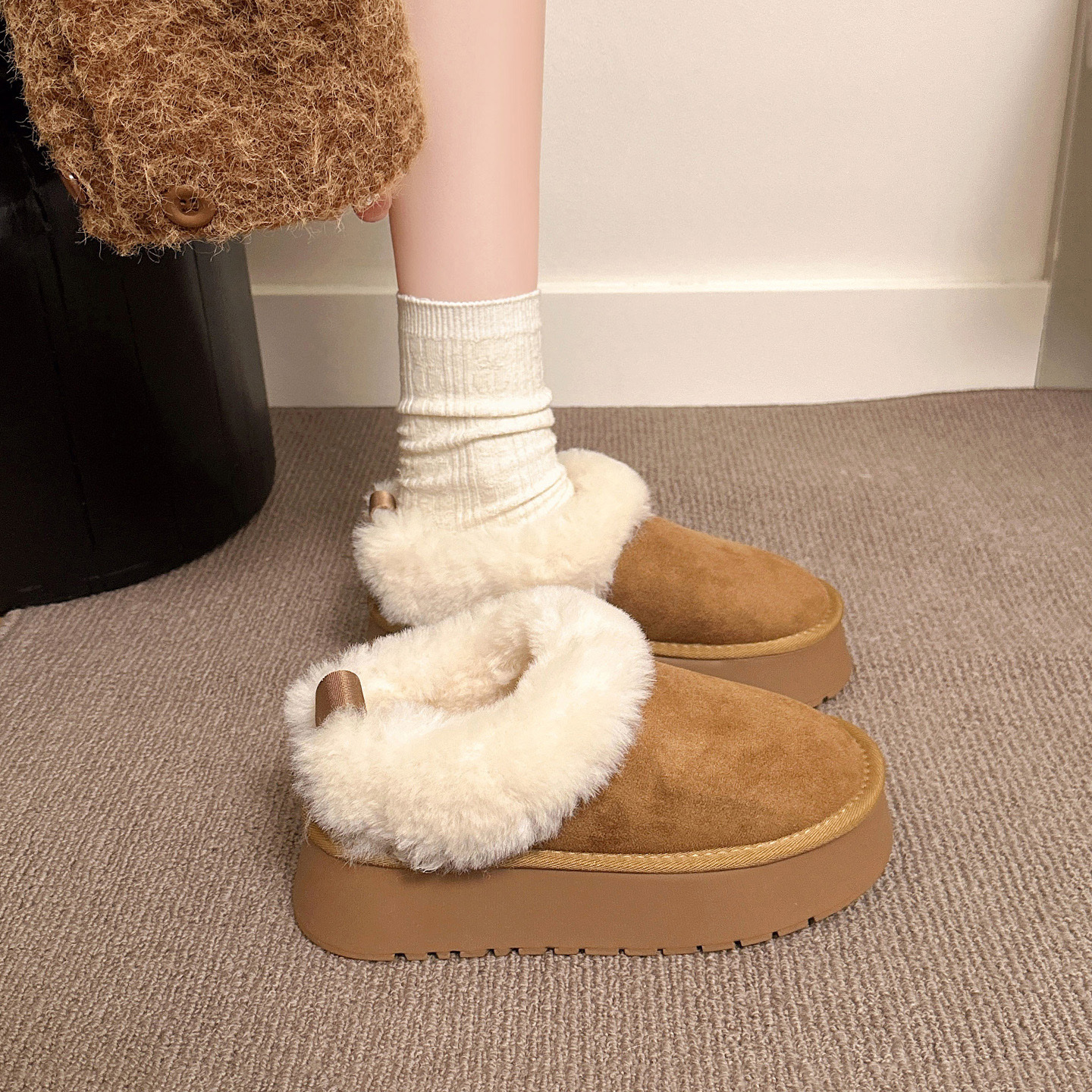 厚底加绒保暖低帮雪地靴女鞋2025新款冬季一脚蹬加厚面包毛毛棉鞋