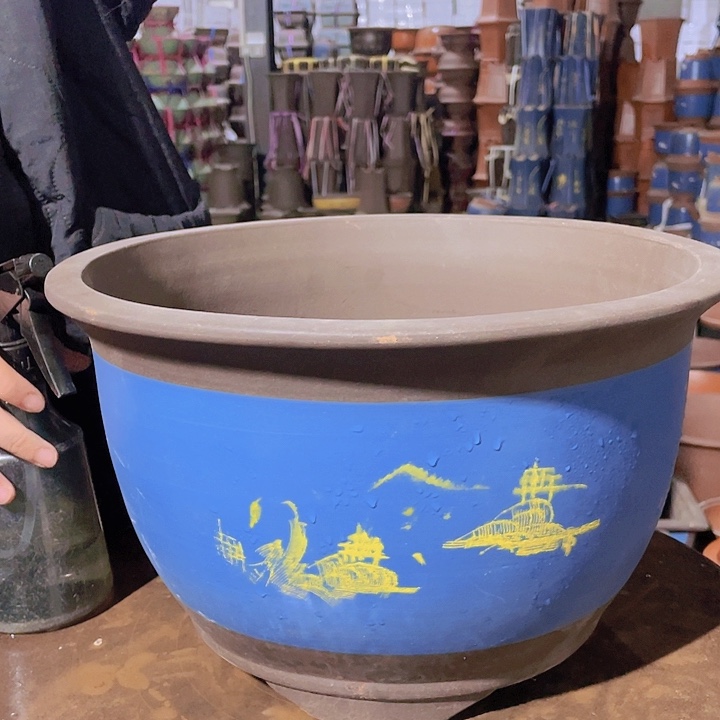 紫砂36蓝色山水花盆