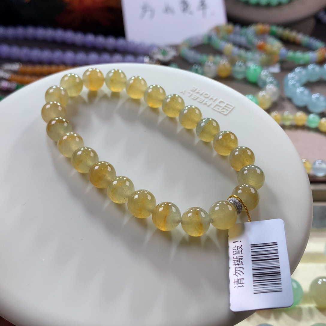 翡翠手链未镶嵌卡7.8 正冰黄翡手串