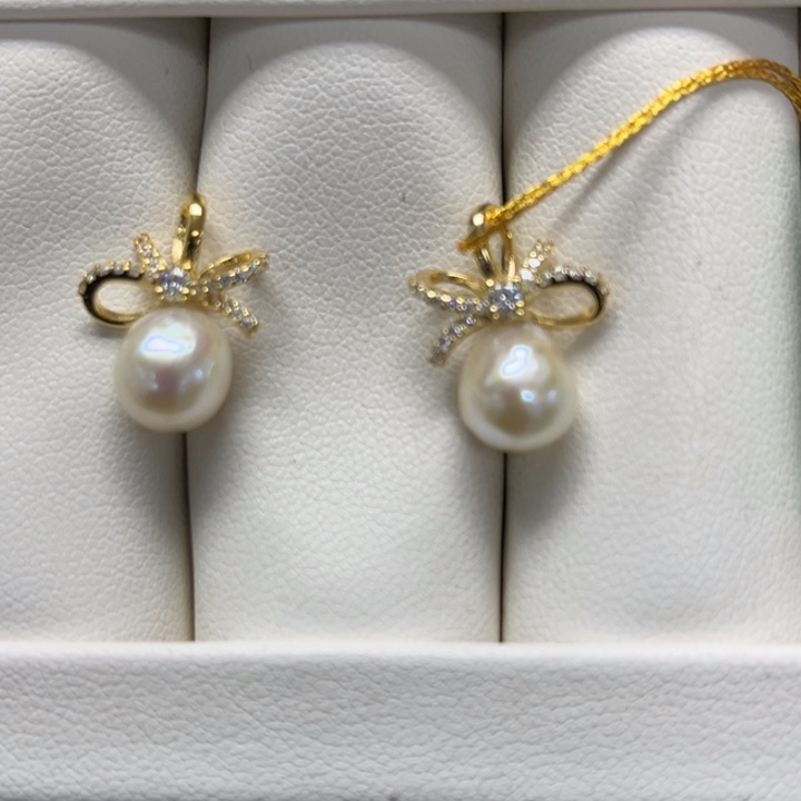 海水珍珠耳饰银S925镶嵌AK 7-8mm 2号