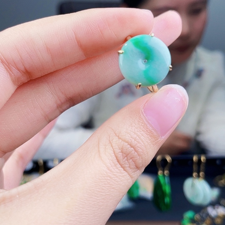 翡翠戒指银S925镶嵌饰品