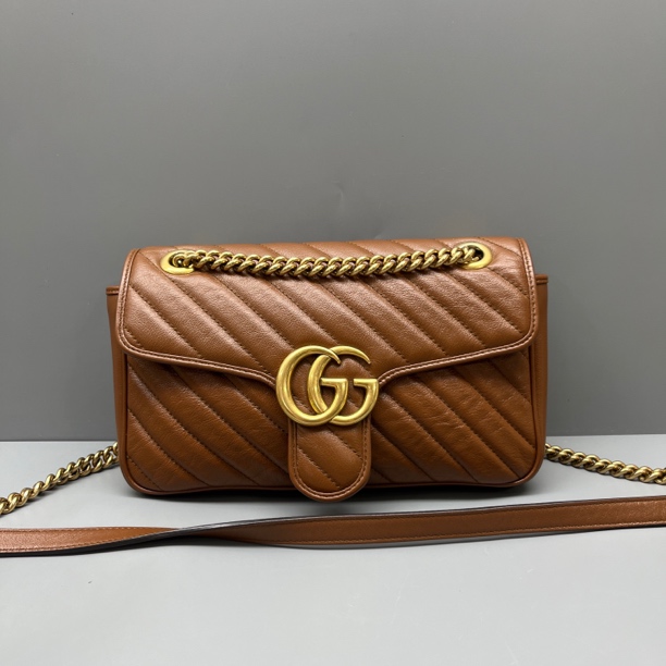95新 GUCCI/古驰 焦糖色marmont中号链条包 尺寸26*15 SV17556