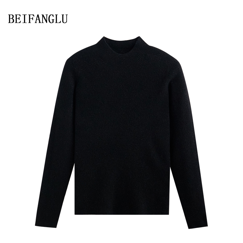 北方鹿 经典赫本风半高领！秋冬2024绵羊毛坑条针织打底衫女W9173