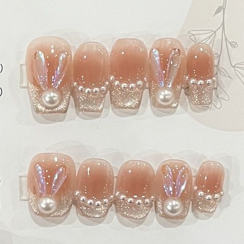 成品立体|兔年本命年晶石猫眼可爱通勤珍珠手工穿戴甲兔兔穿戴甲