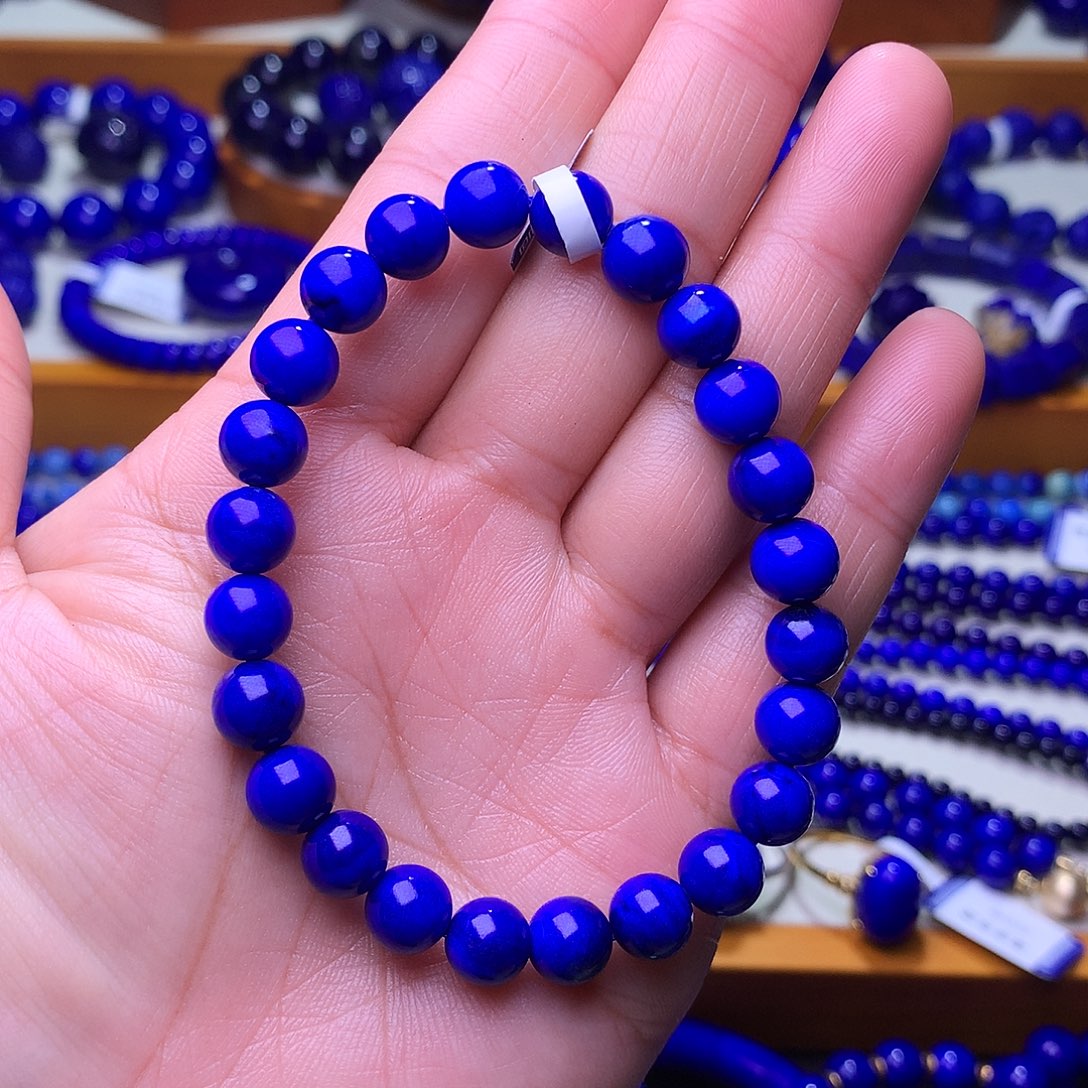 青金石未镶嵌手串7.8m天花板捡大漏高品圆珠1595