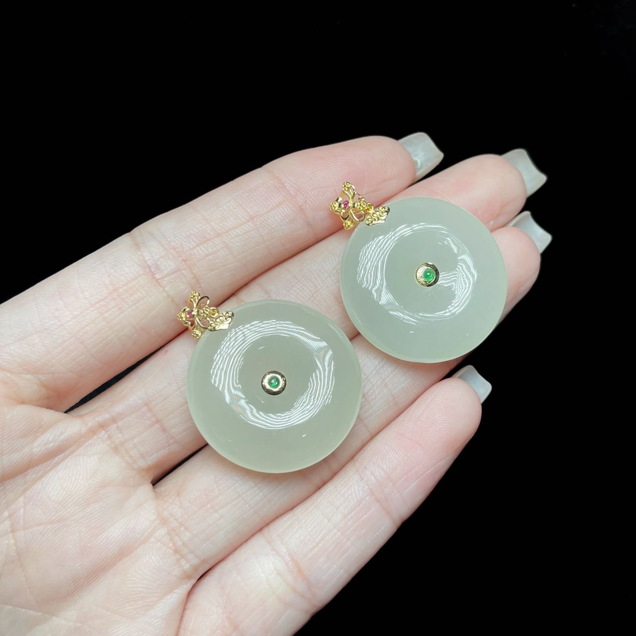 【云上好物】16 DS12999-18k金和田玉吊坠-多样性发一件-23x5mm（JG）