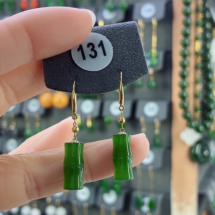 和田玉18K金镶嵌耳饰