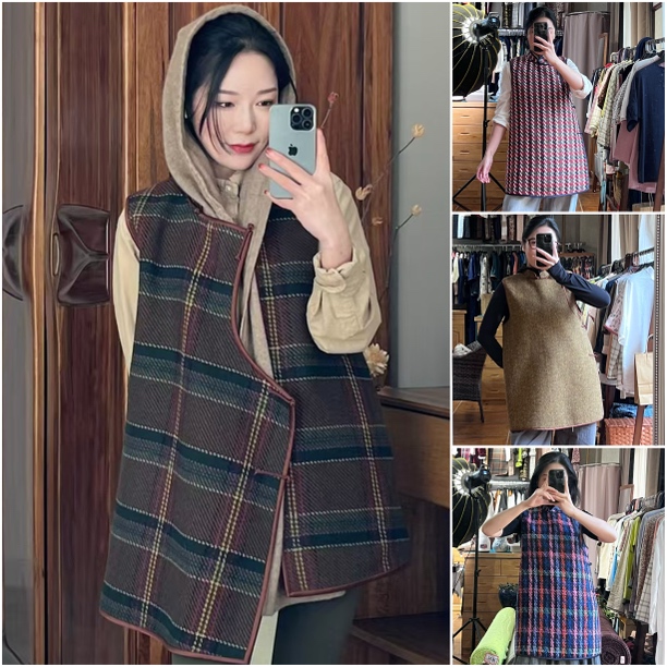 乌银·偏襟系扣长马甲78cm