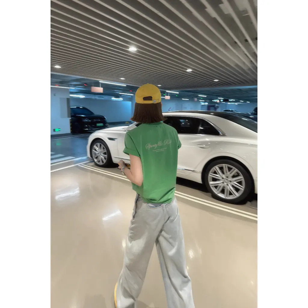 AMYLIANG【Chic苹果派】有机棉圆领后背字母印花短袖T恤YR1DX0234