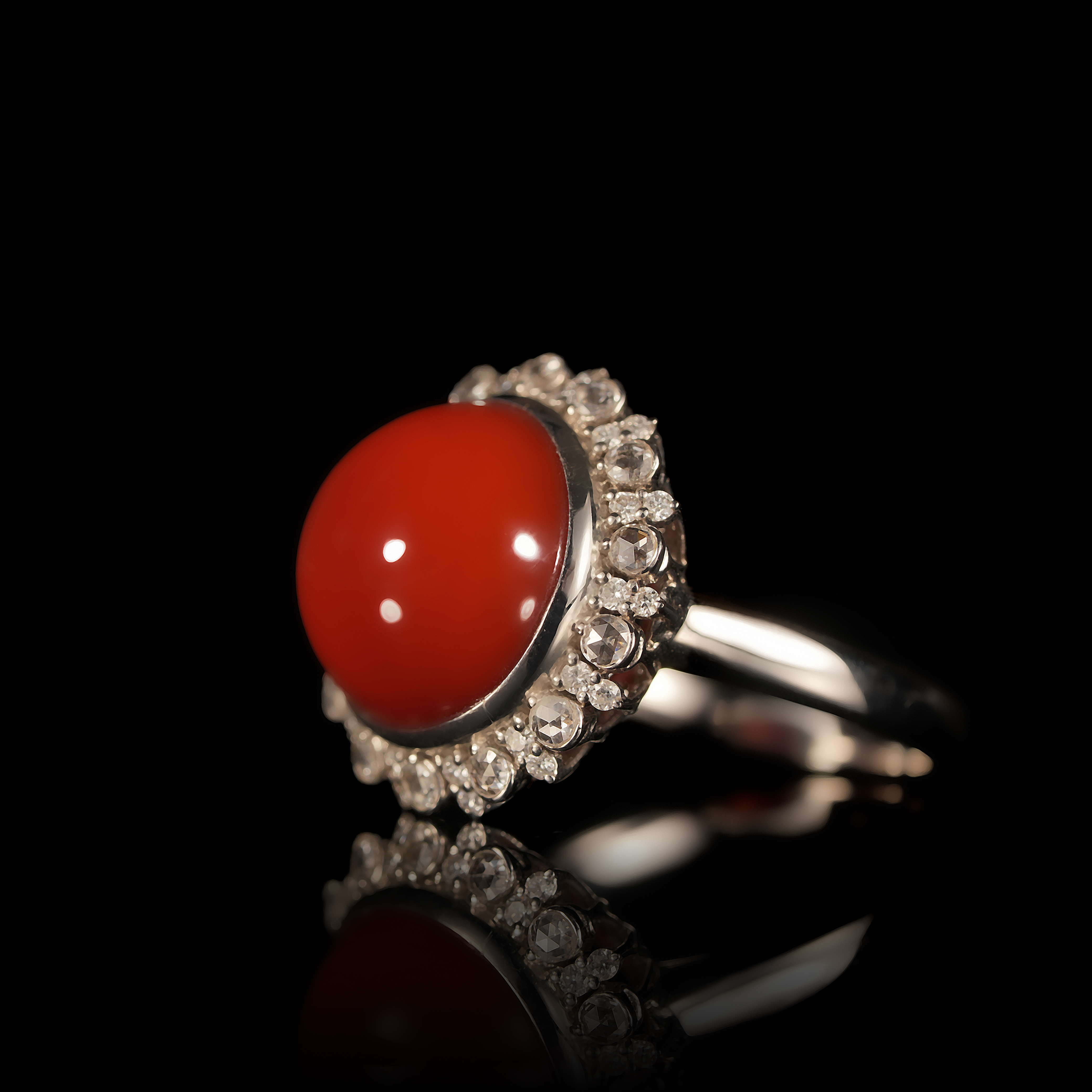 传世级 原矿南红牛血红锦红纯色高定戒指 18K金 14号 H122717