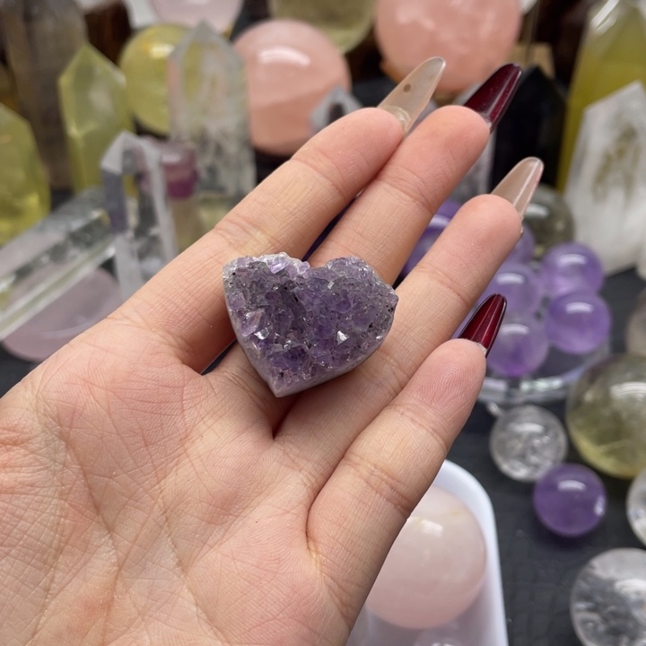 水晶15紫晶簇爱心未镶嵌天然水晶