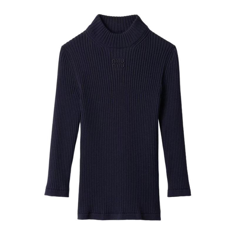 未使用 MIU MIU/缪缪  纯色罗纹字母印花半高领羊毛毛衣