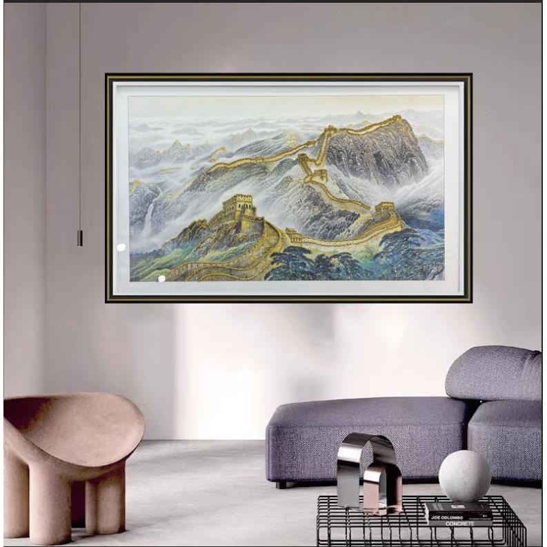 Q238万里长城时尚餐厅客厅轻奢挂画钢化玻璃装裱实物鎏金画装饰画