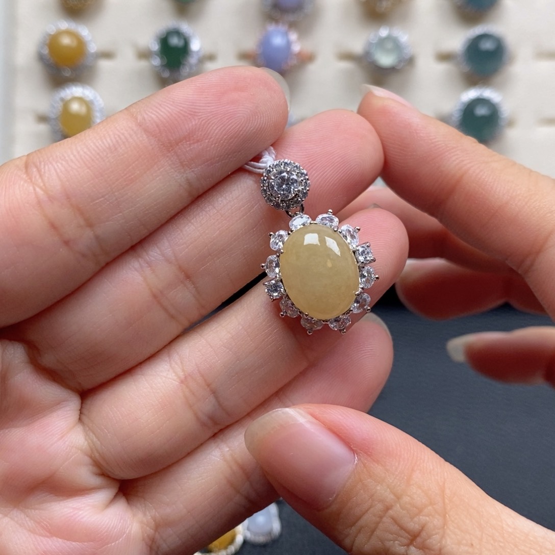 翡翠戒指银S925镶嵌戒指