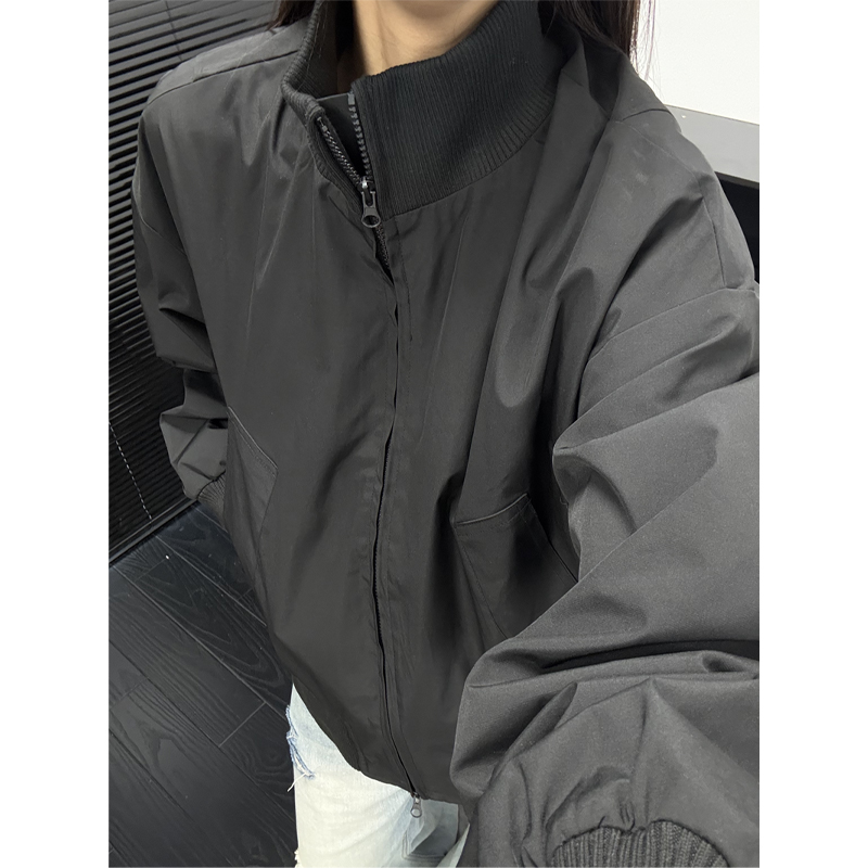 黑色cleanfit短款工装夹克男款春秋冬夹棉棉服棒球服美式飞行外套
