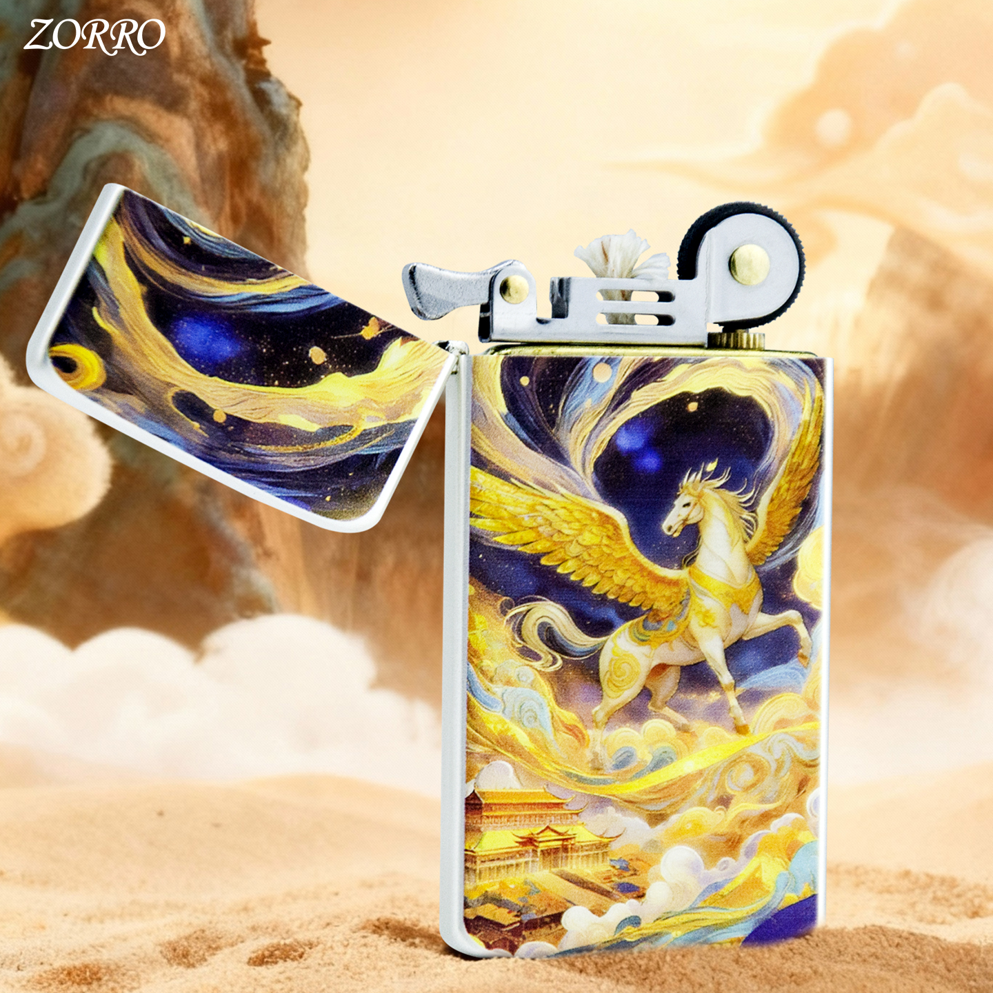 ZORRO佐罗纯铜二代寻梦敦煌翼马防风打火机原装正品送女士礼物