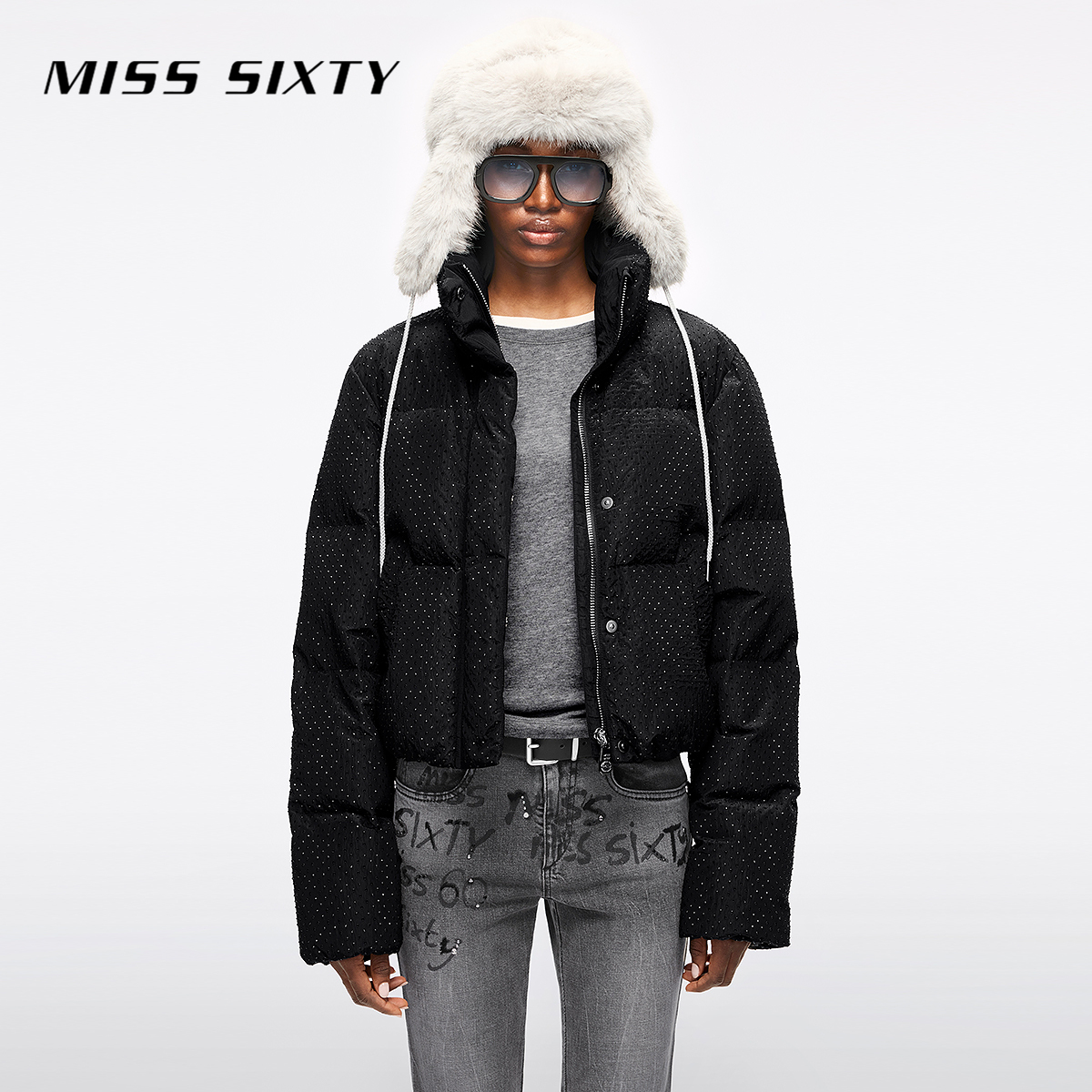Miss Sixty2025冬季新款羽绒服女立领重工烫钻宽松90鸭绒外套