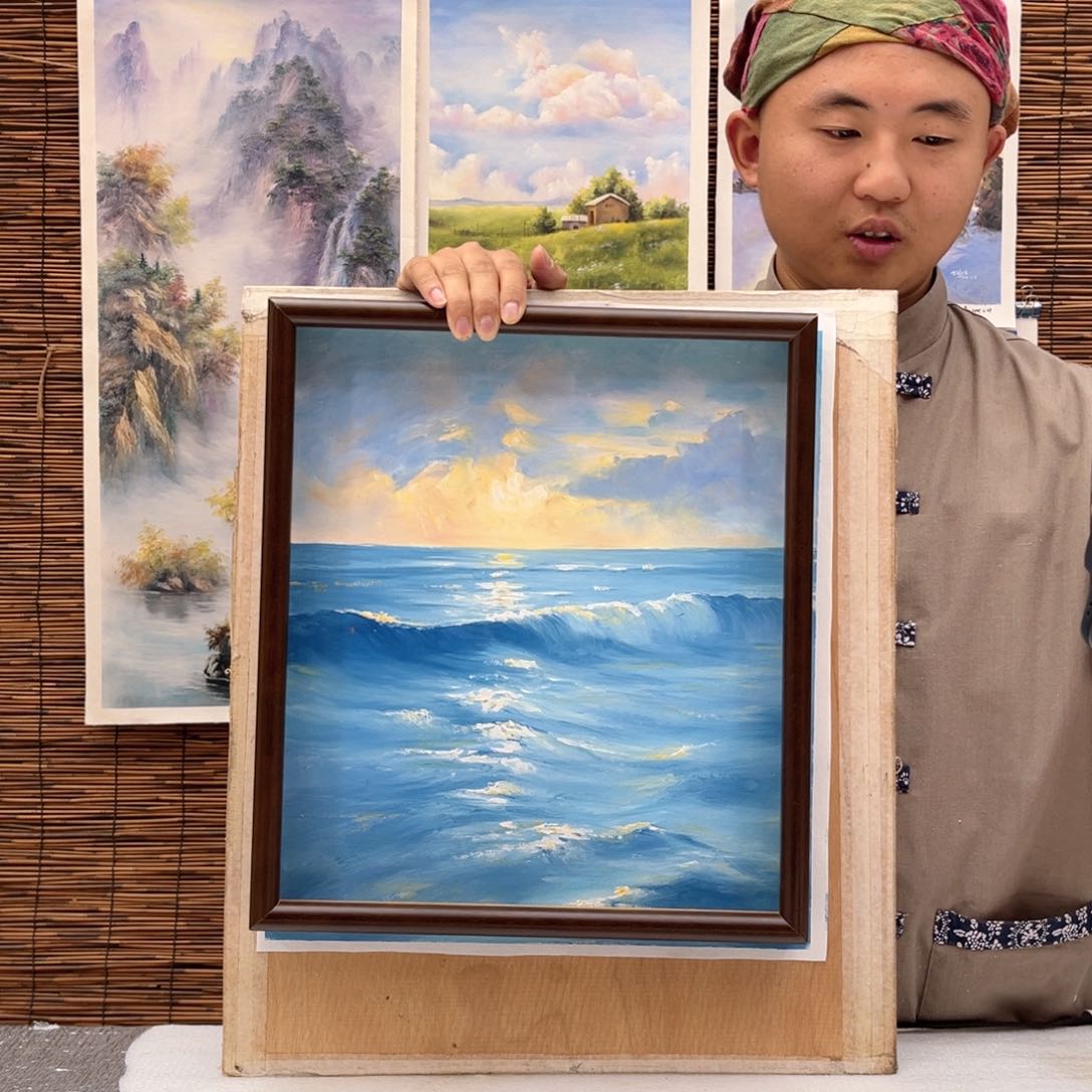 油画行路人小院绘画作品竞拍