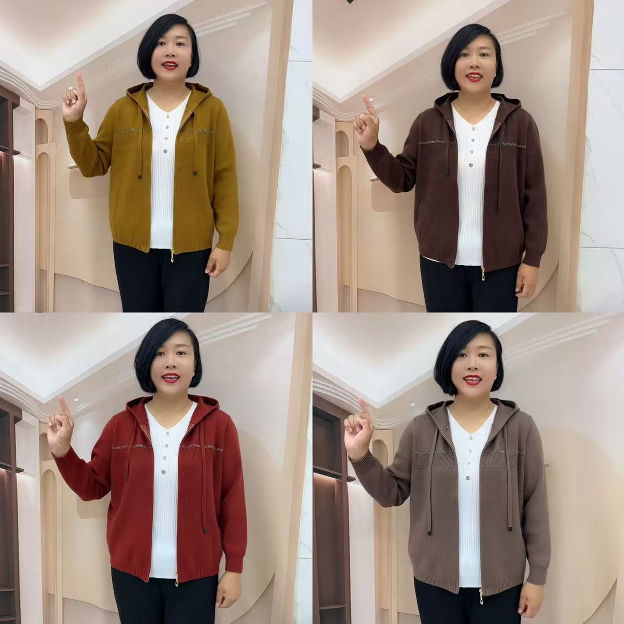 2588短款不褪色女毛针织衫秋冬秋款秋季开衫款连帽休闲