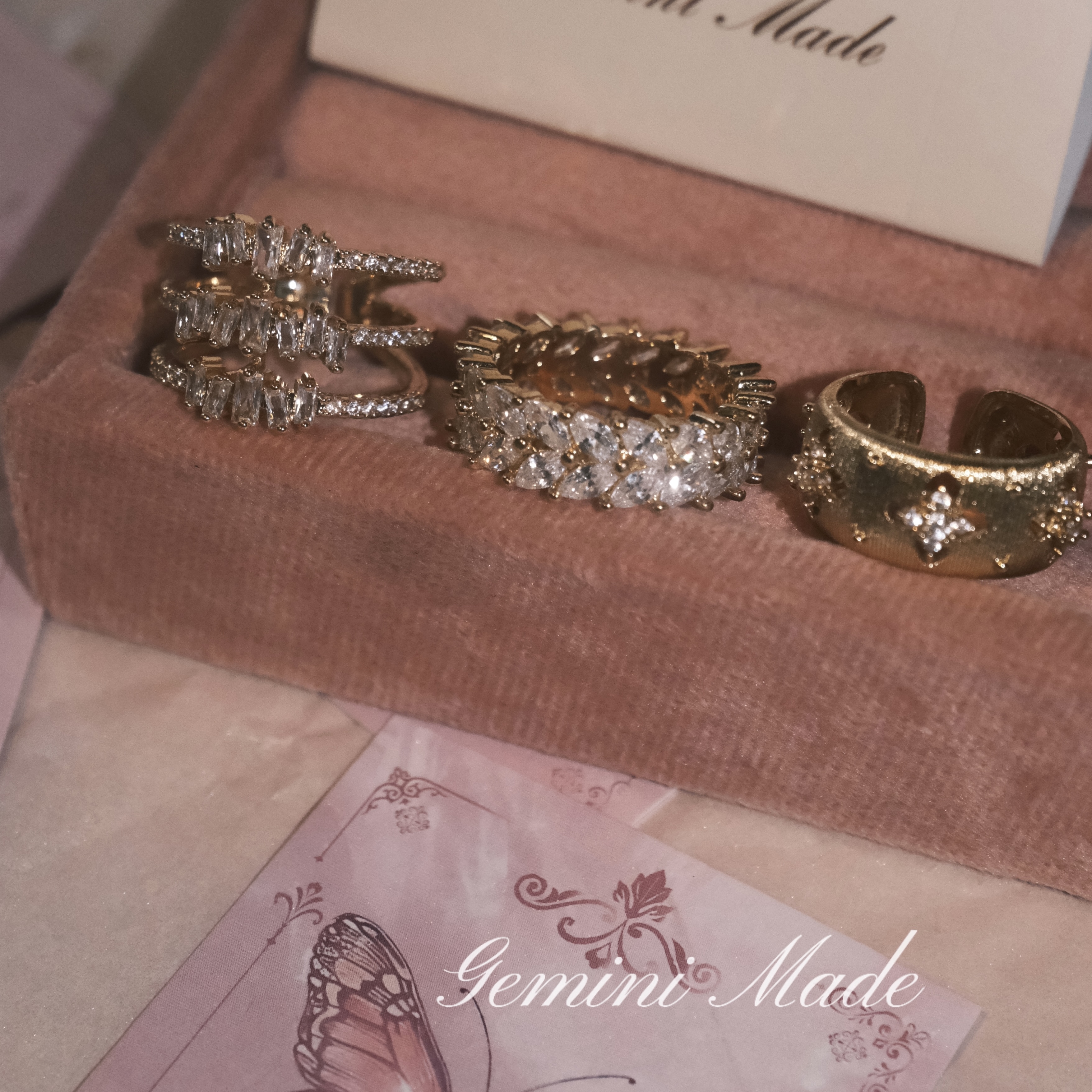 铜合金锆石戒指 小众满锆石戒指多层开口欧美复古气质