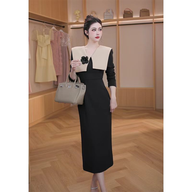 【设计师定制】时尚气质修身秋冬新款法式小香长款风连衣裙21519