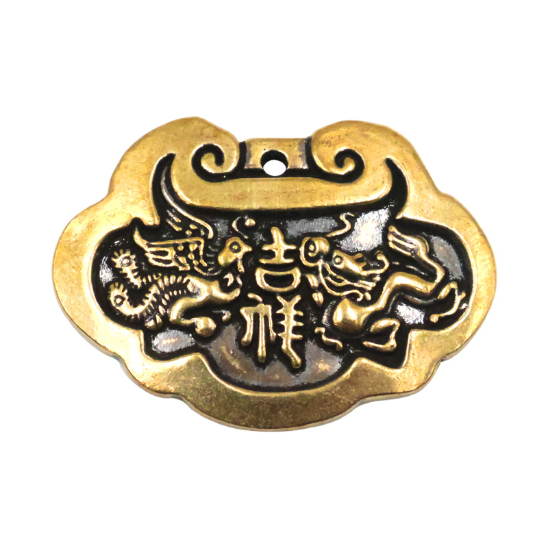 黄铜吉祥福锁钥匙扣挂件转运招财平安龙凤吉祥挂件工厂直销批发