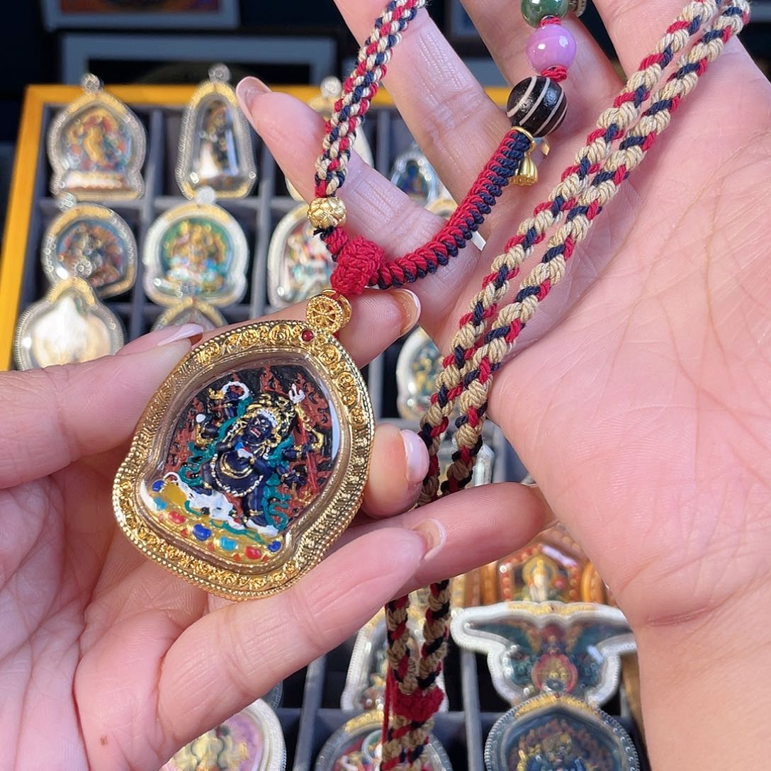 泥塑辉*大黑天手绘擦擦吊坠藏银镀金色壳有绳有礼盒