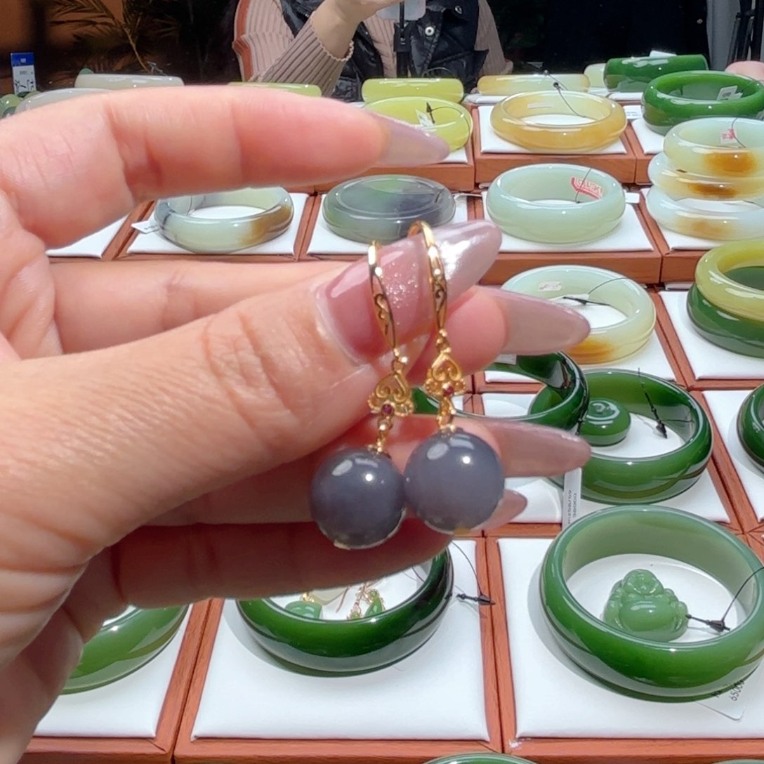 和田玉耳坠银S925镶嵌