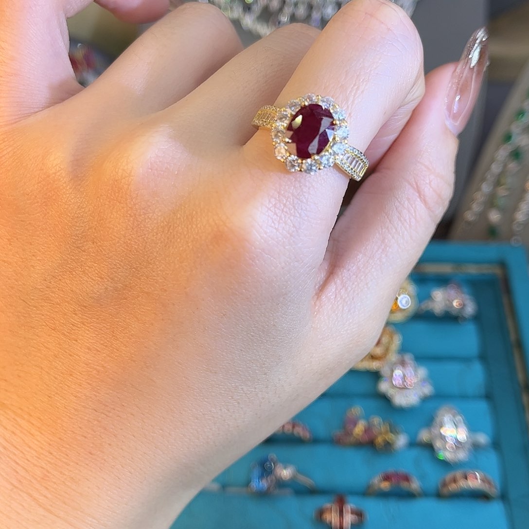 红宝石戒指银S925镶嵌