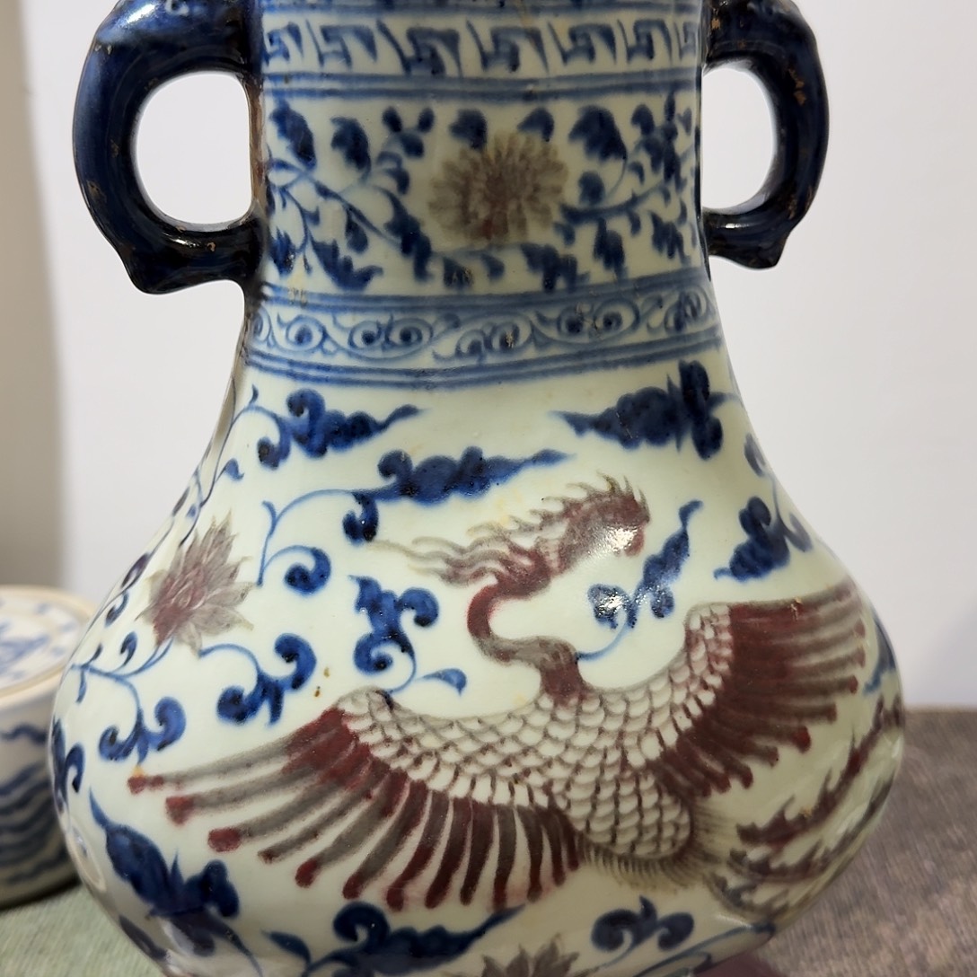 牧***4陶青花釉里红一件完整完整