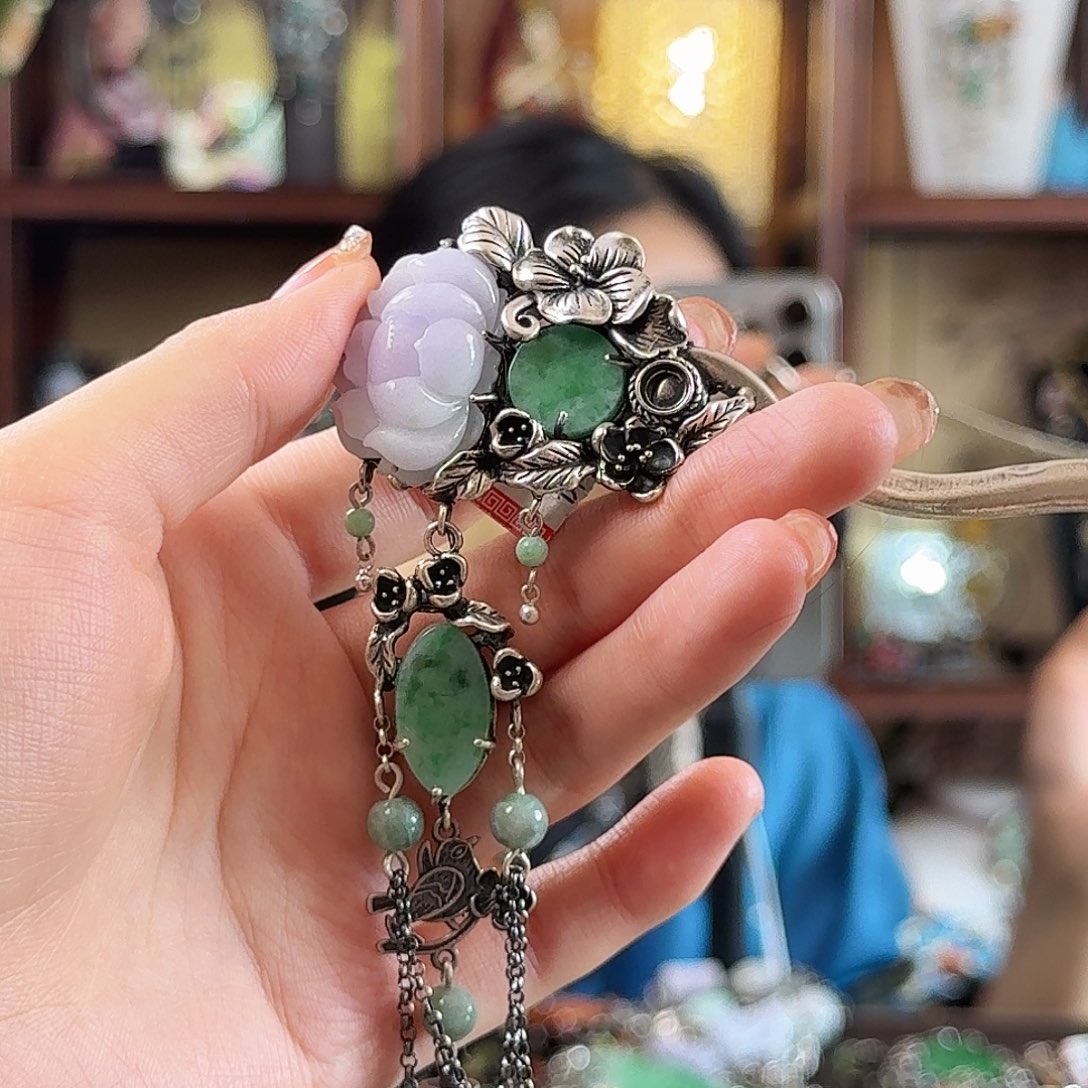 翡翠银S925镶嵌发饰