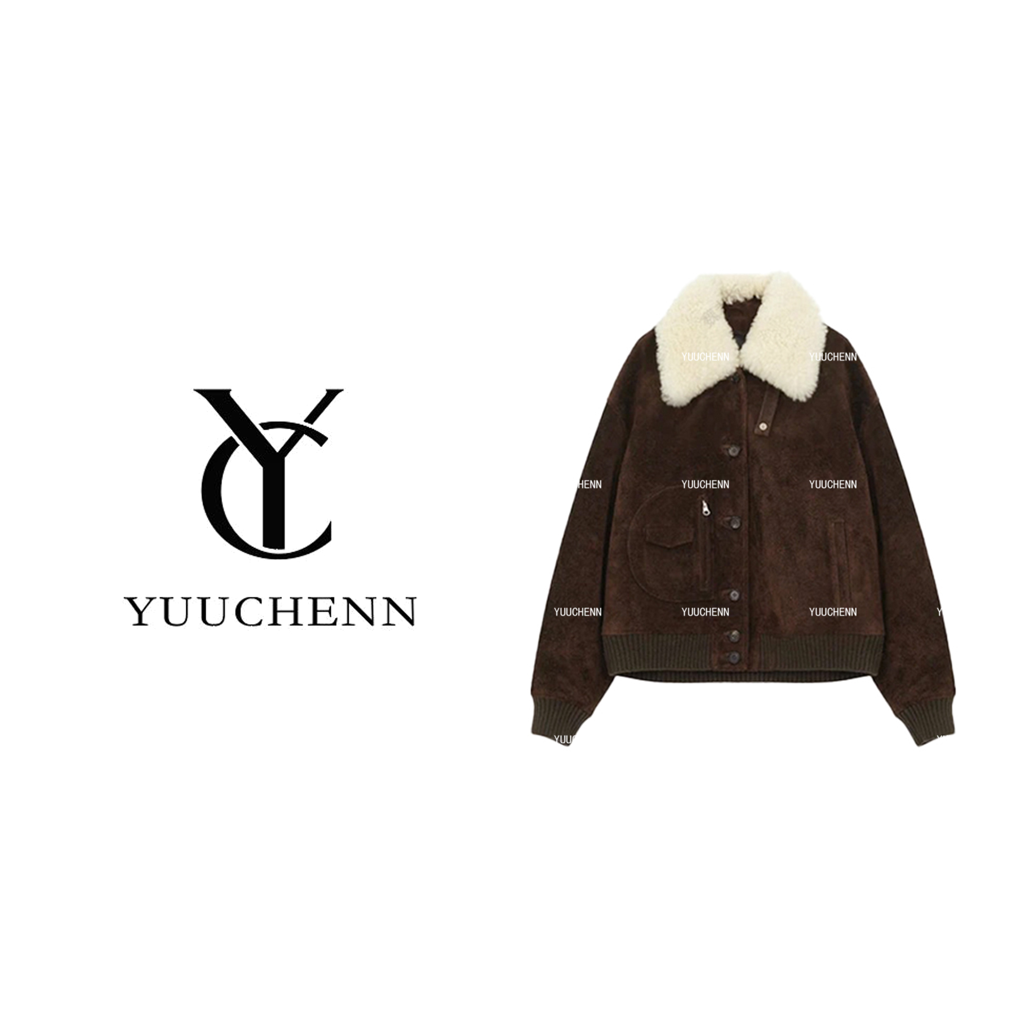 YUUCHENN拼色翻领白鹅绒毛领外套女秋冬新款厚款休闲风CC2D2975