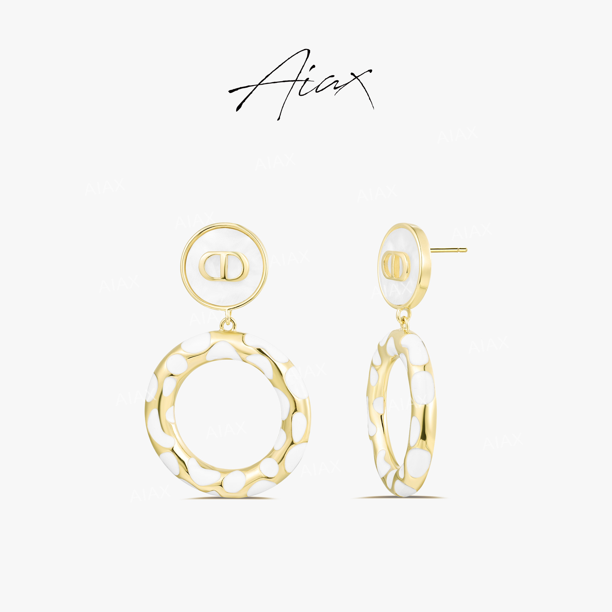 铜合金珐琅耳饰 AIAX 镀K金 百搭简约圆圈镂空圈圈耳环TSL651
