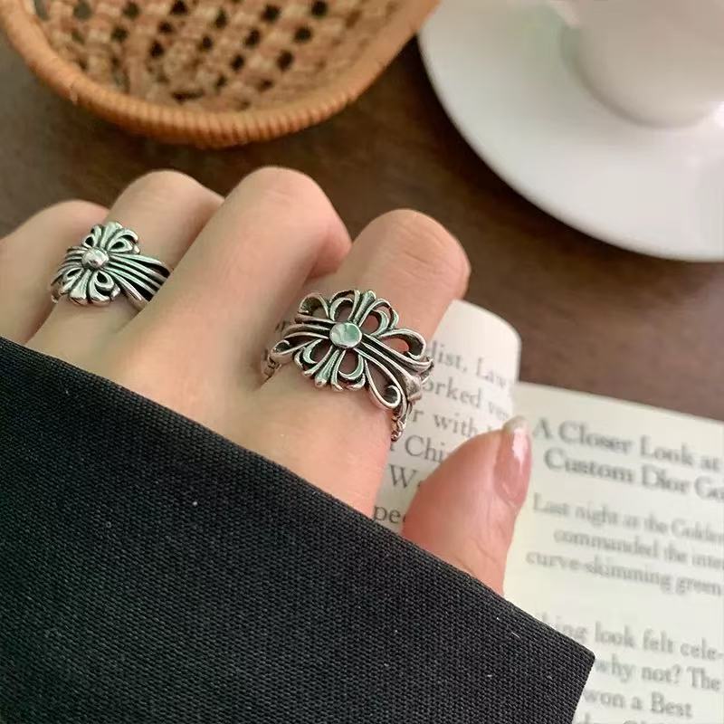 【4】通用银色日韩天然贝母爱心食指素款重工戒指