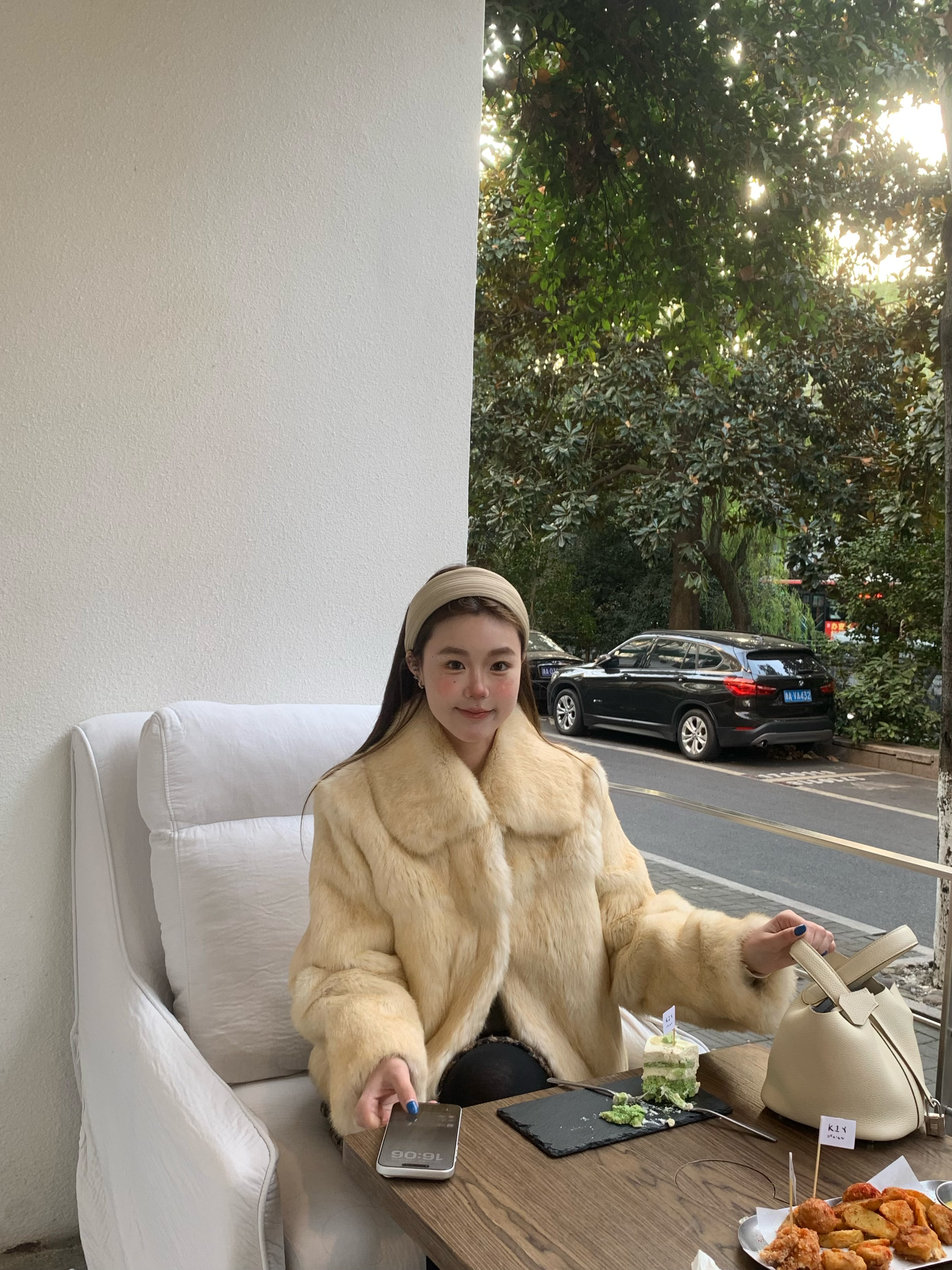 ARMOIRELIN 韩系翻领兔毛双色定染气质皮草保暖毛毛外套