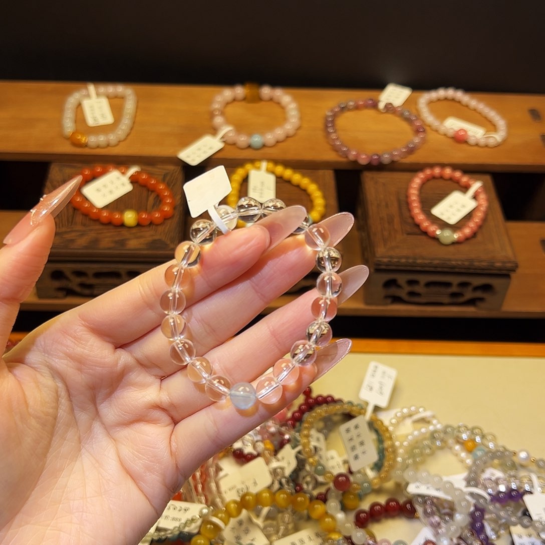 水晶手链银S925镶嵌白水500