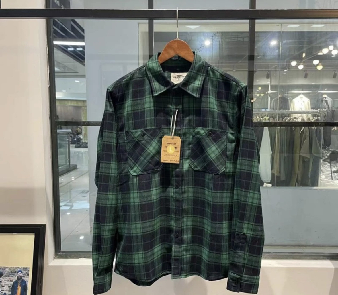 春季新品男女休闲百搭衬衣阿美咔叽水洗磨毛格子翻领长袖衬衫外套