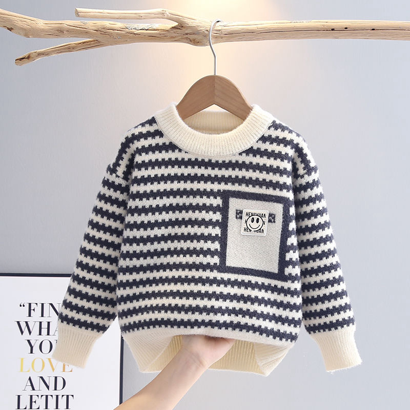 大爆款 2025 新款男童笑脸提花毛衣针织童装秋冬时髦洋气百搭毛衣