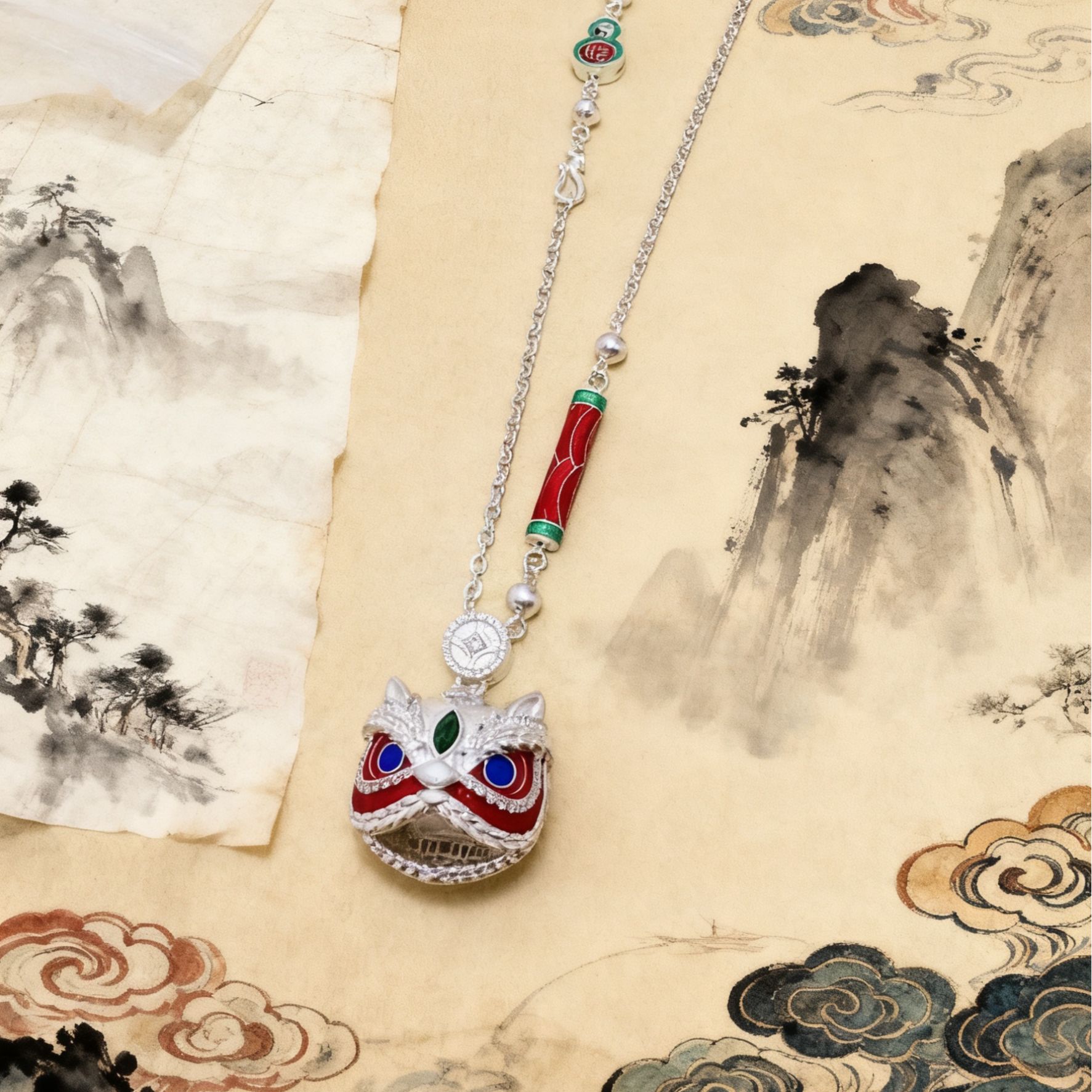 吊坠足银 【醒狮铜钱吊坠】足银999纯手工民族风坠链