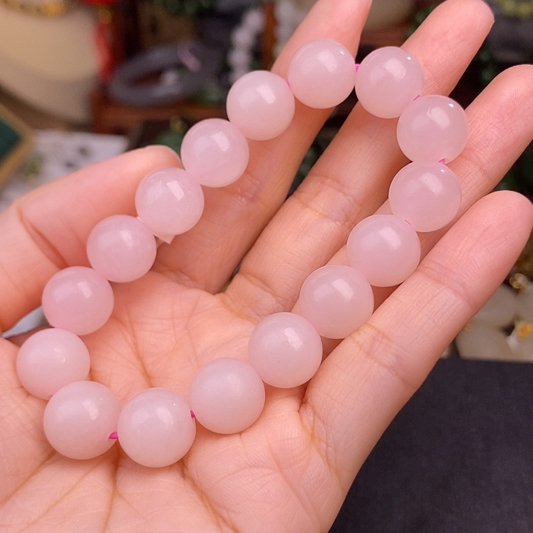 和田玉熟藕粉脂膏级手链约12MM天花板未镶嵌