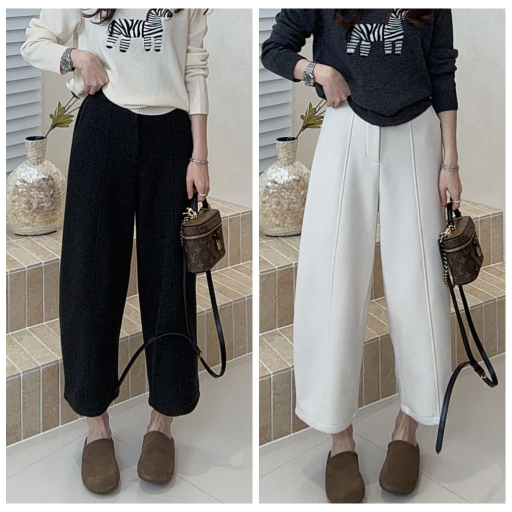 【ZMMY严选私服】冬季新款慵懒垂感加绒直筒九分奶奶裤5121104