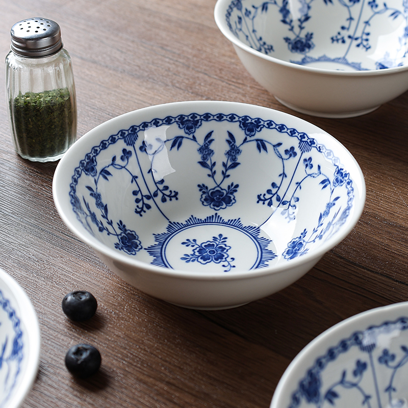 瓷县令6英寸复古青花面碗跹枝斗碗釉下彩工艺跹枝面碗斗碗吃面