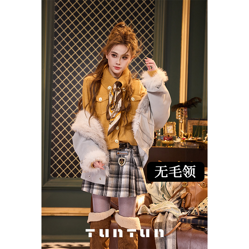 吞吞TUNT【松岛冬日 橘黄无毛领】精致装饰扣翻领毛衣