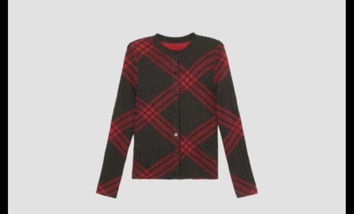 提花格纹秋冬法式斜条纹女开衫毛针织衫女经典针织衫集合链接1