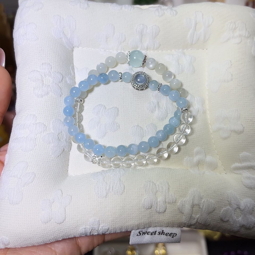 水晶未镶嵌手链海蓝宝白月光白水晶手串