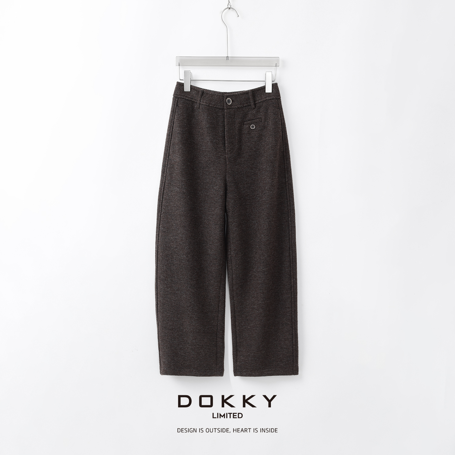 Dokky「D0578」高定斜纹磨毛面料.绵羊毛混纺.加绒休闲九分裤