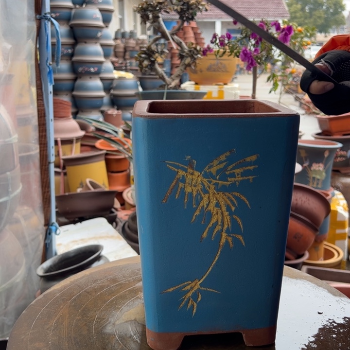 紫砂宜兴紫砂花盆蓝四方17