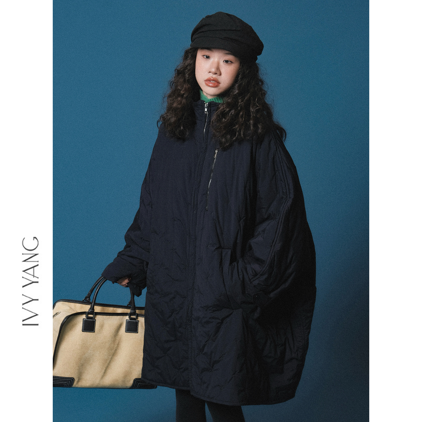 IVY YANG2轻暖刺绣宽松大版型中长款设计感棉服拉链立领冬款外套