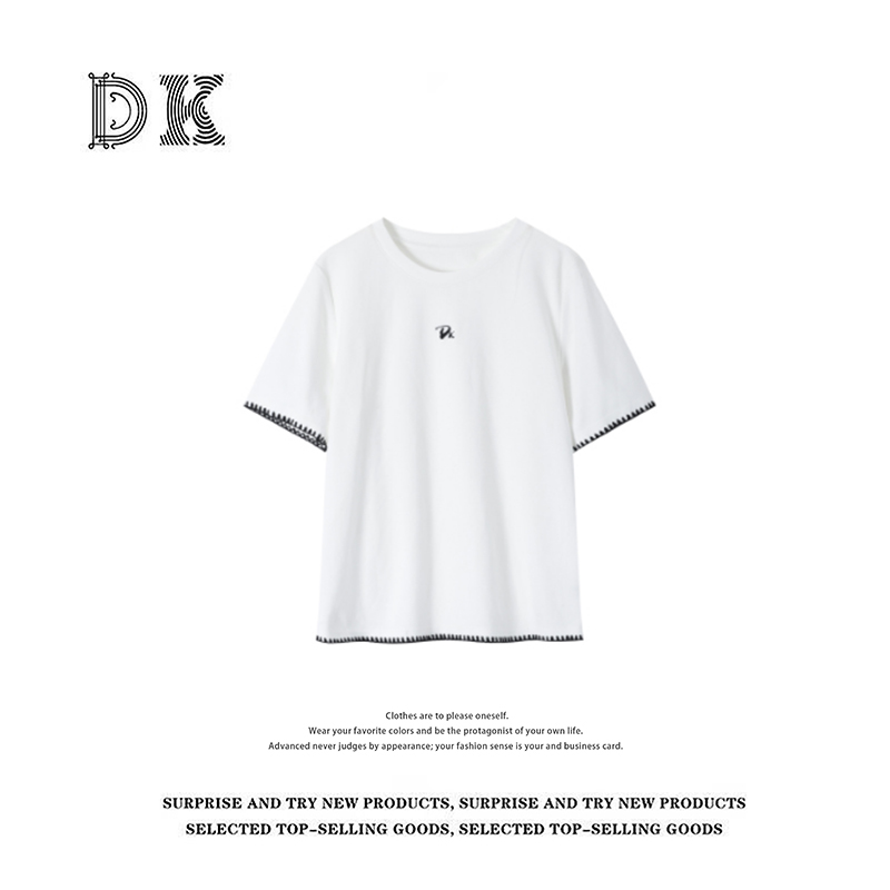 DK 2025款 女装刺绣字母休闲宽松百搭短袖T恤 2163